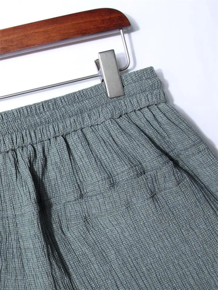 Summer Plus Size Loose Straight Cotton Elastic Waist Men's Casual Trousers