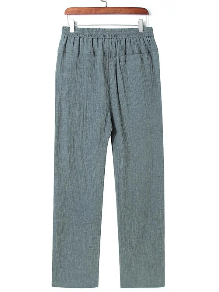 Summer Plus Size Loose Straight Cotton Elastic Waist Men's Casual Trousers