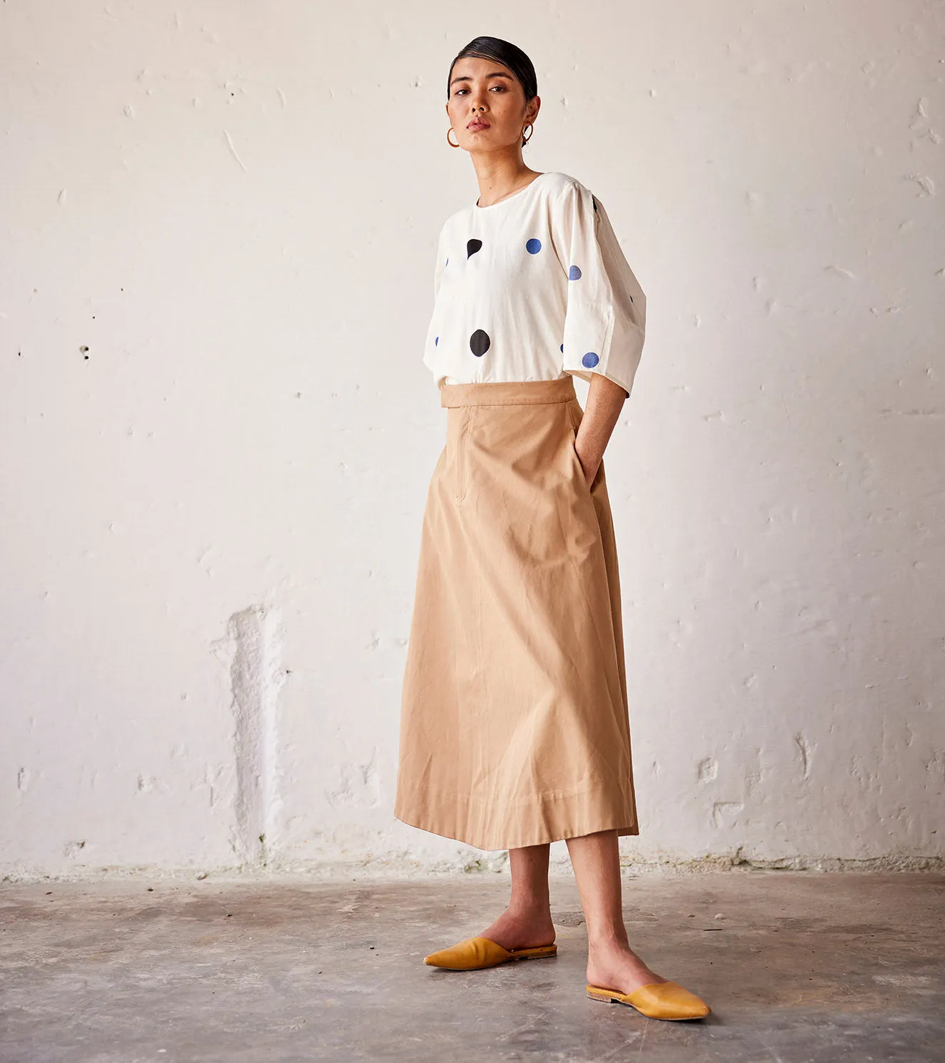 Summer Skirt Heavy Weight Twill-Khaki-Fashion Edit Indian Summer-KW811-Khara Kapas