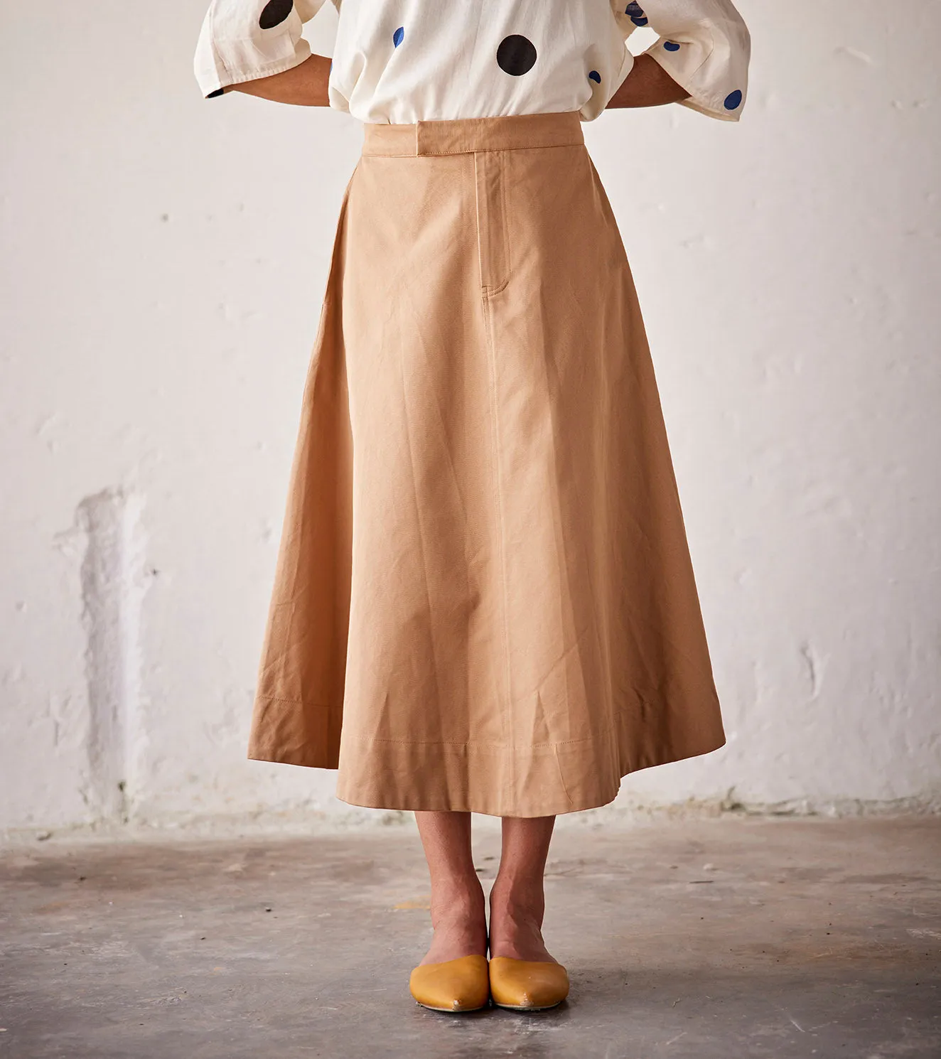 Summer Skirt Heavy Weight Twill-Khaki-Fashion Edit Indian Summer-KW811-Khara Kapas