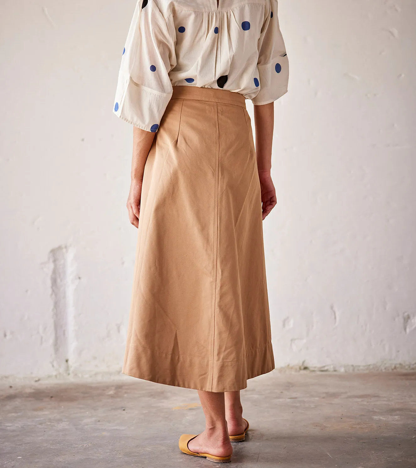 Summer Skirt Heavy Weight Twill-Khaki-Fashion Edit Indian Summer-KW811-Khara Kapas