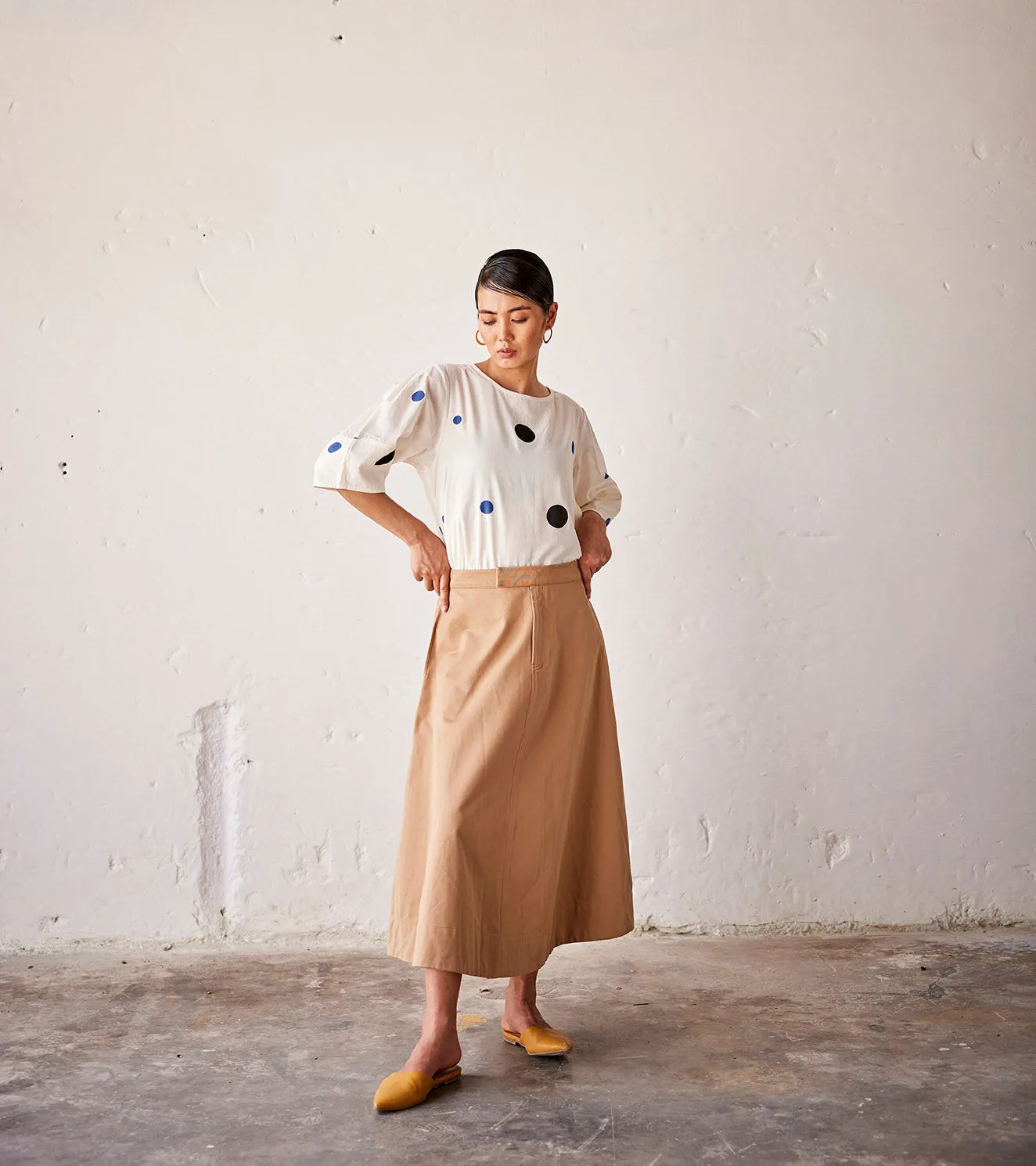 Summer Skirt Heavy Weight Twill-Khaki-Fashion Edit Indian Summer-KW811-Khara Kapas