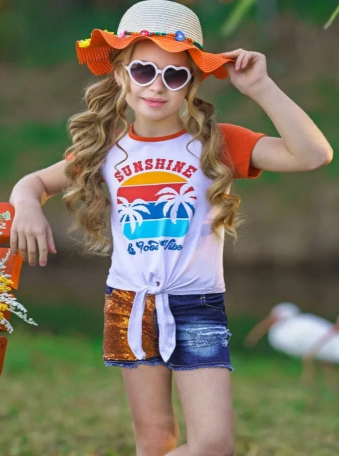 Sunshine and Good Vibes Patched Denim Short Set