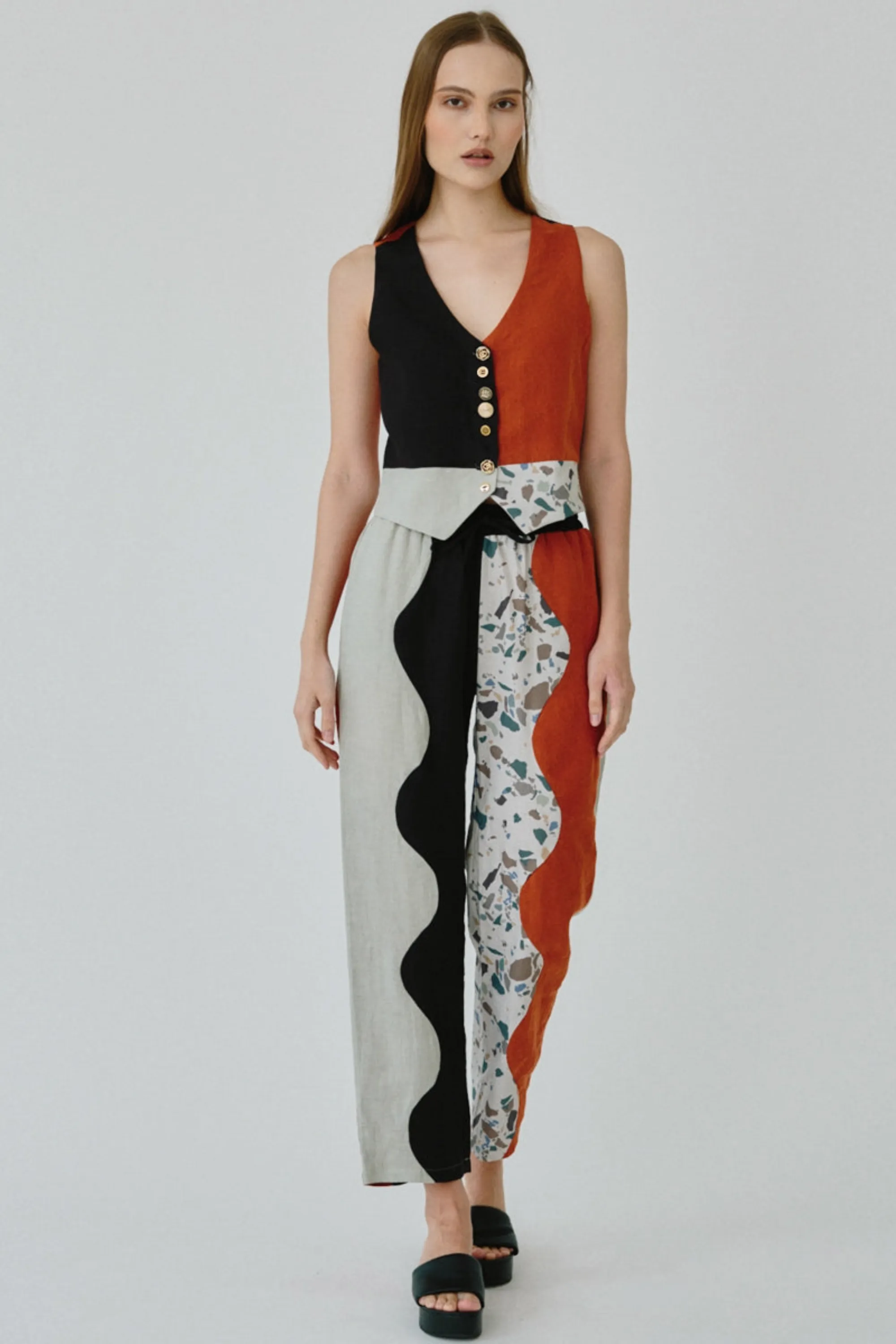 Swirl Colour Block Linen Trousers