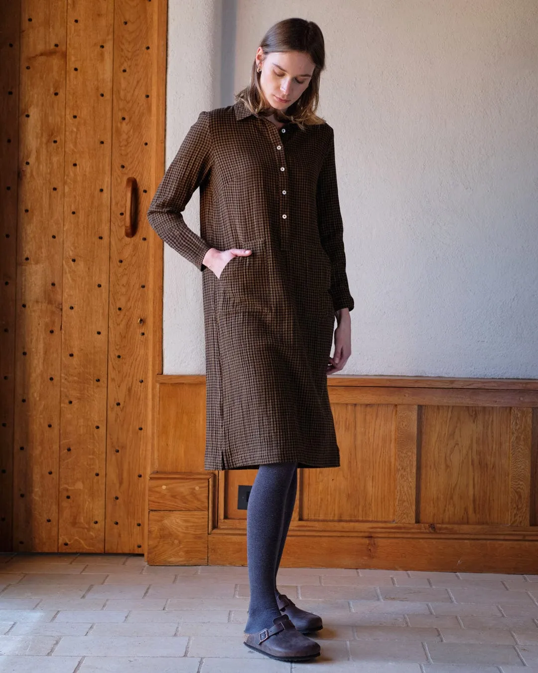 Tara Cotton Shirt Dress | Khaki Check
