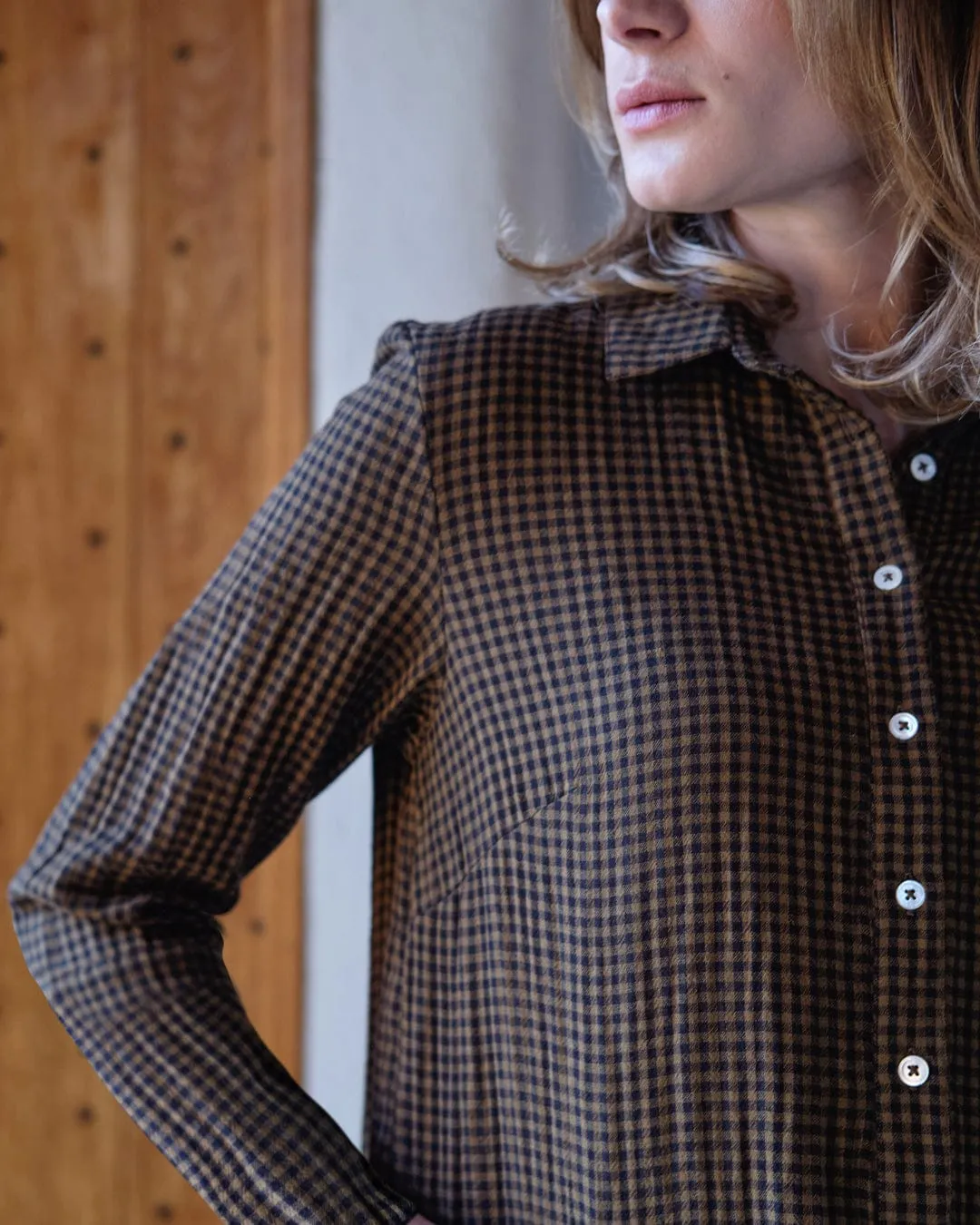 Tara Cotton Shirt Dress | Khaki Check