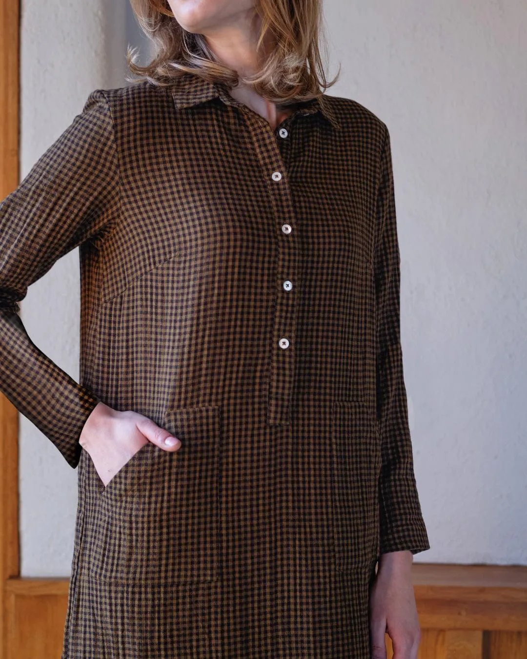 Tara Cotton Shirt Dress | Khaki Check