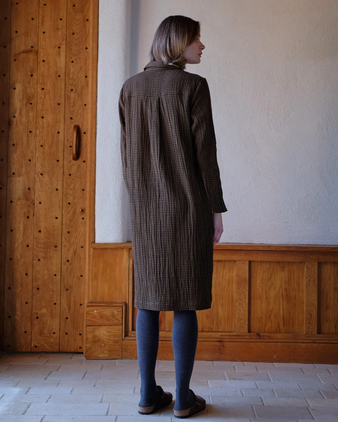 Tara Cotton Shirt Dress | Khaki Check