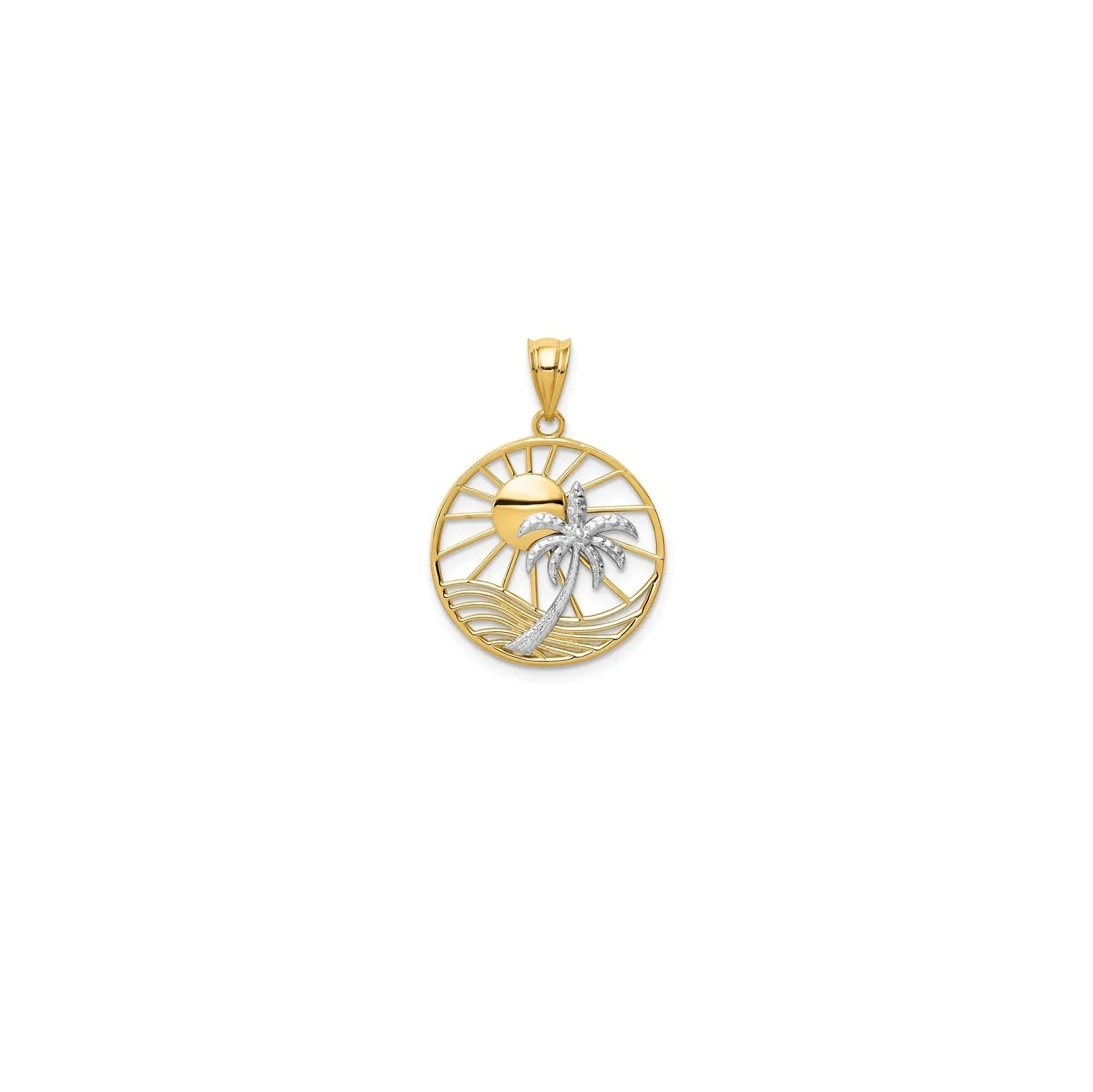Two-Tone Sunny Beach Palm Tree Pendant (14K)