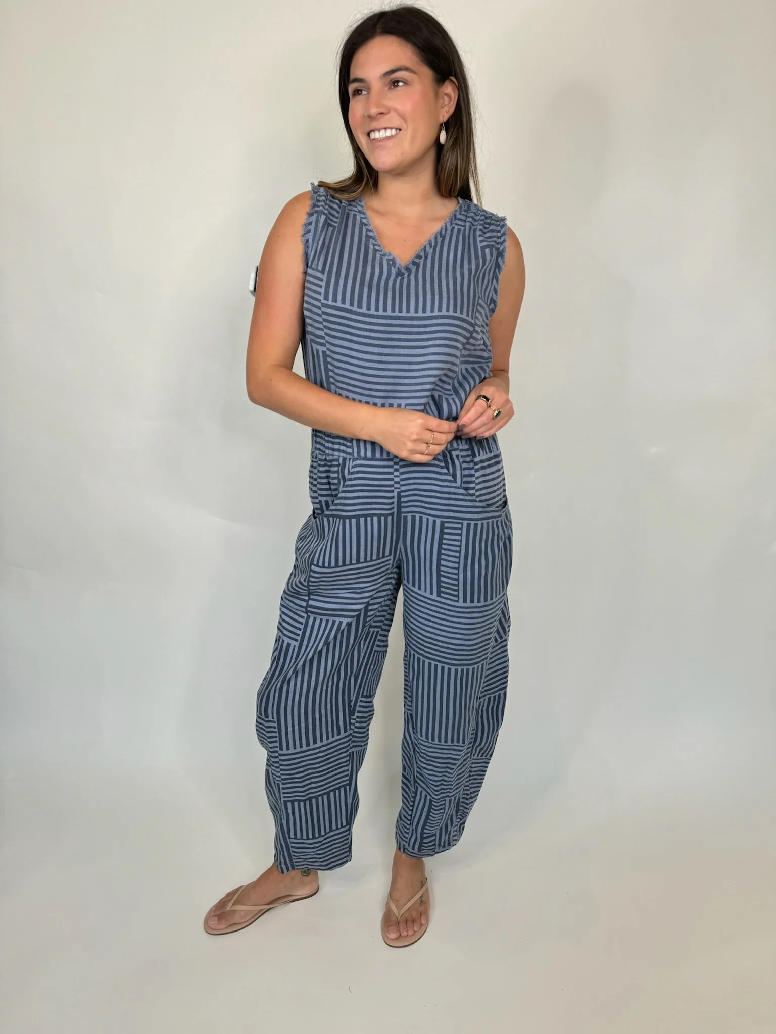 Umgee Striped Baggy Fit Pants