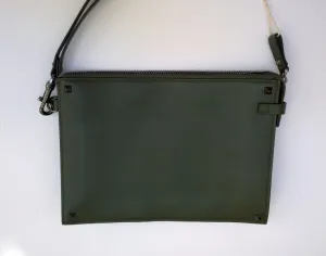 Valentino Garavani Men's Rockstud Clutch Bag in Army Green with Wrist Strap Pouch New