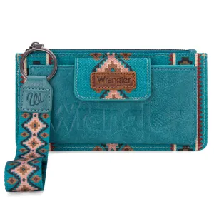 WG139-W013 Wrangler Aztec Print Bi-Fold Wallet Wristlet - Dark Turquoise