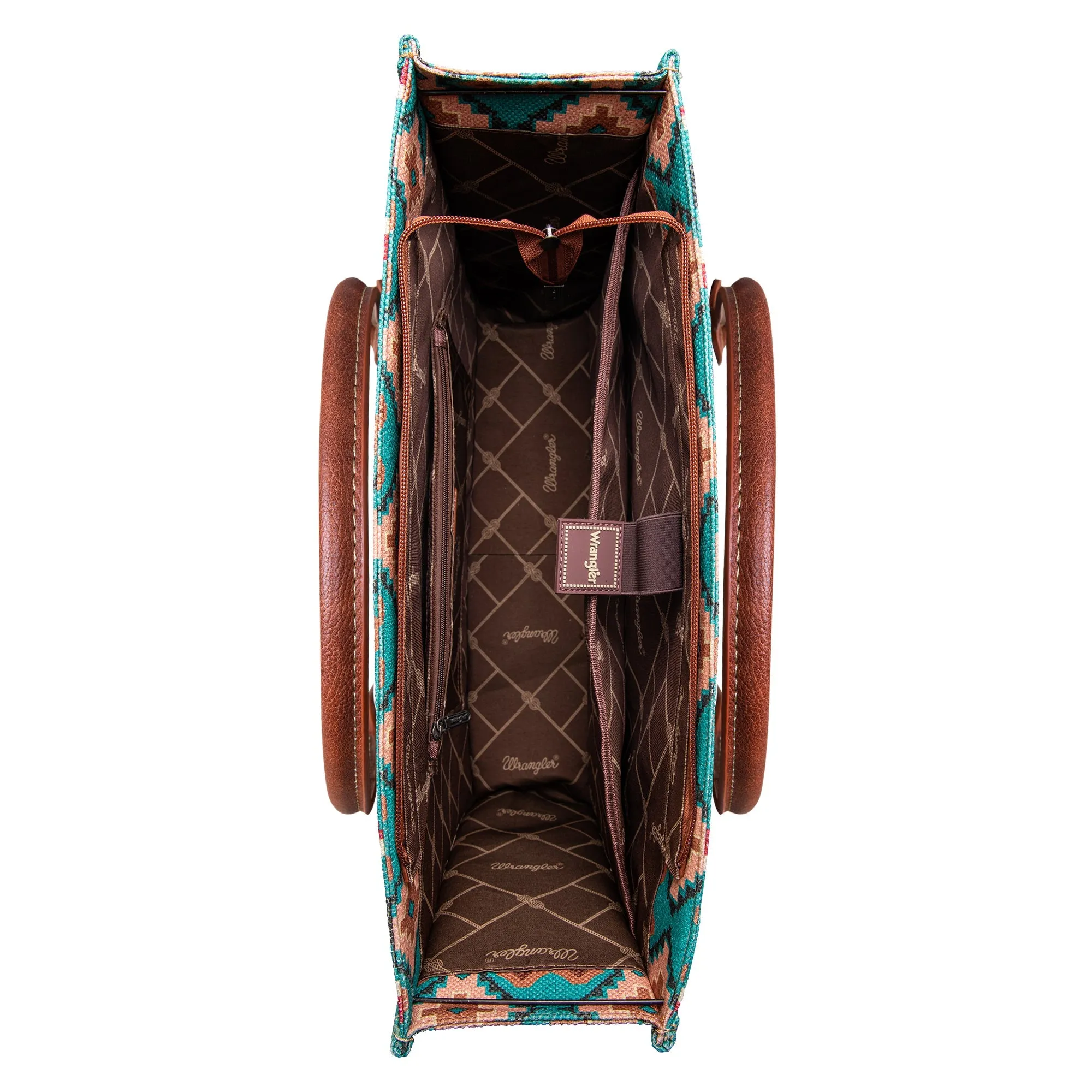 WG2203-8119 Wrangler Southwestern Pattern Dual Sided Print Canvas Wide Tote Turquoise