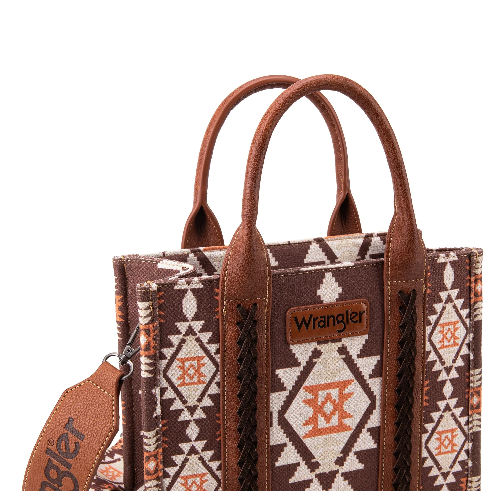 WG2203-8120S  Wrangler Southwestern  Print Small Canvas Tote/Crossbody - Coffee