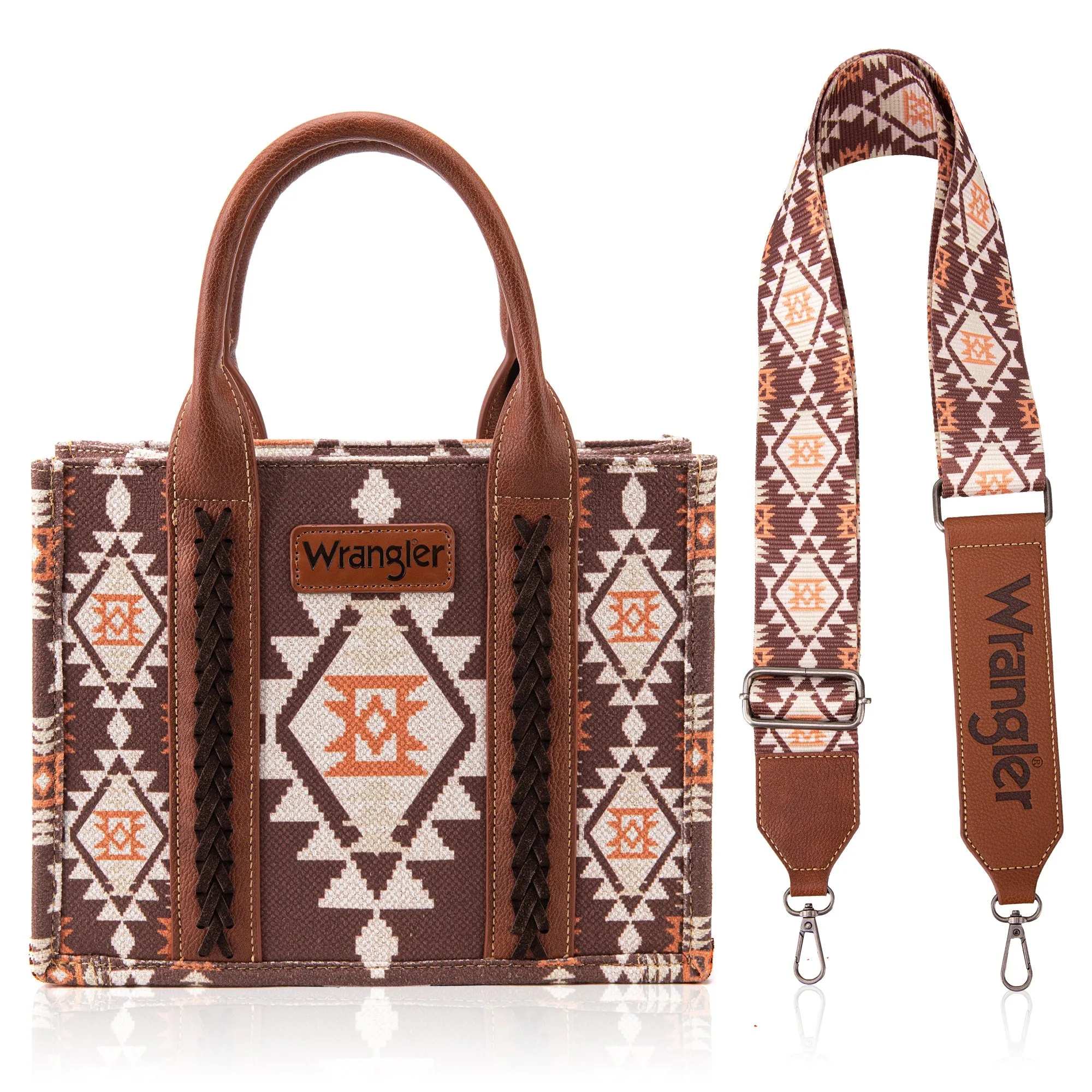 WG2203-8120S  Wrangler Southwestern  Print Small Canvas Tote/Crossbody - Coffee