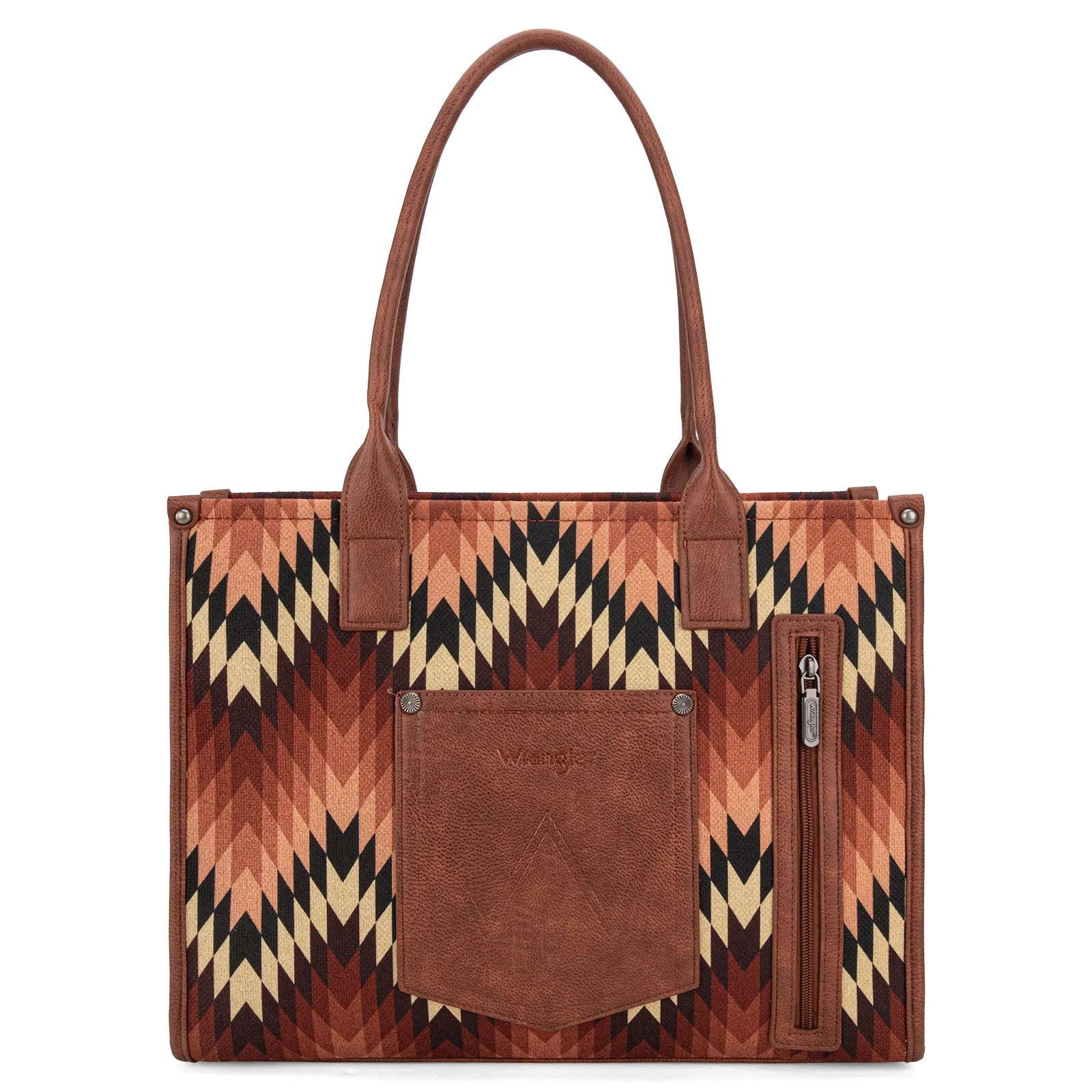 WG2211-8119 Wrangler Southwestern Pattern Dual Sided Print Concealed Carry Wide Tote - Brown