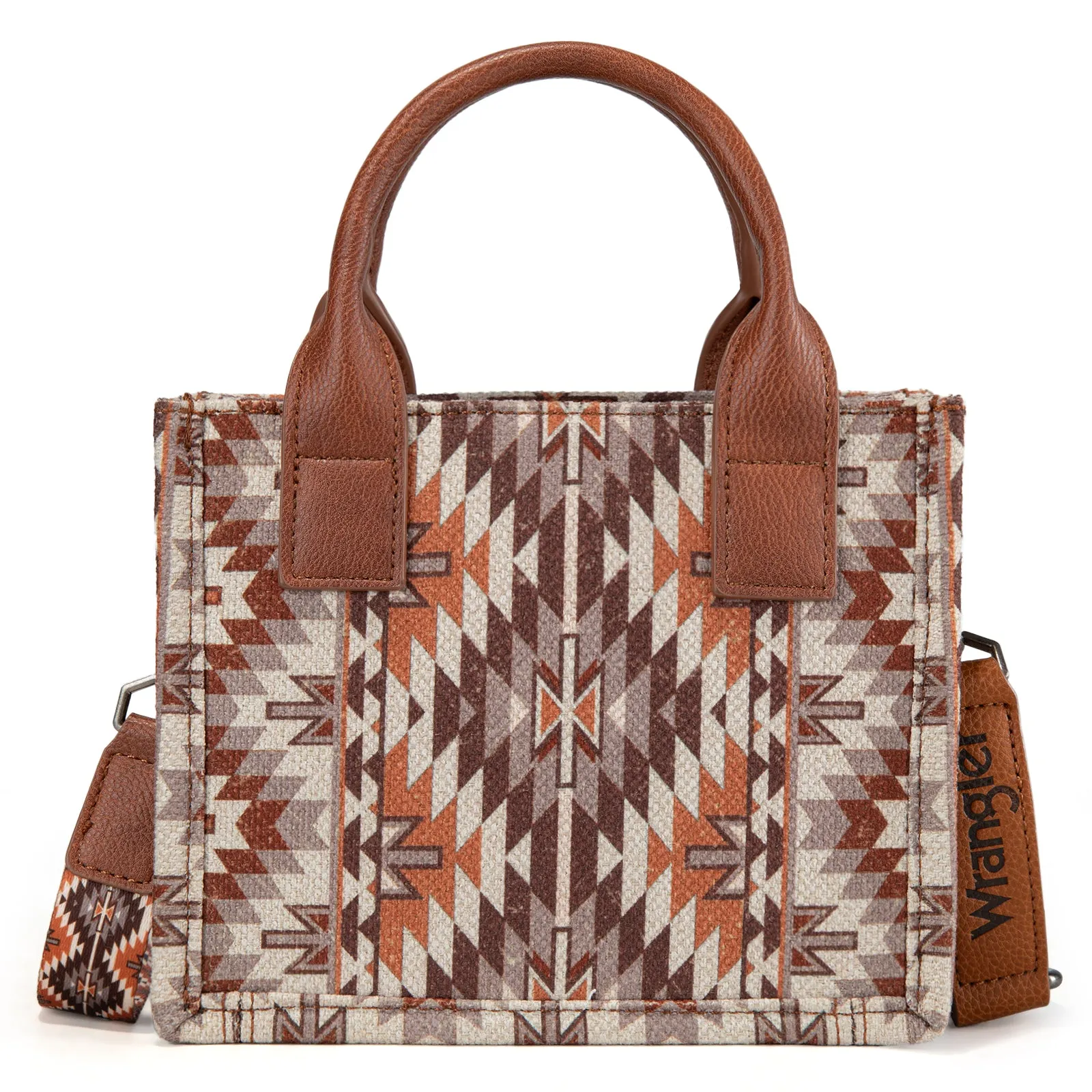 WG2213-8866S  Wrangler Southwestern Pattern Dual Sided Print Mini Tote/Crossbody -BROWN