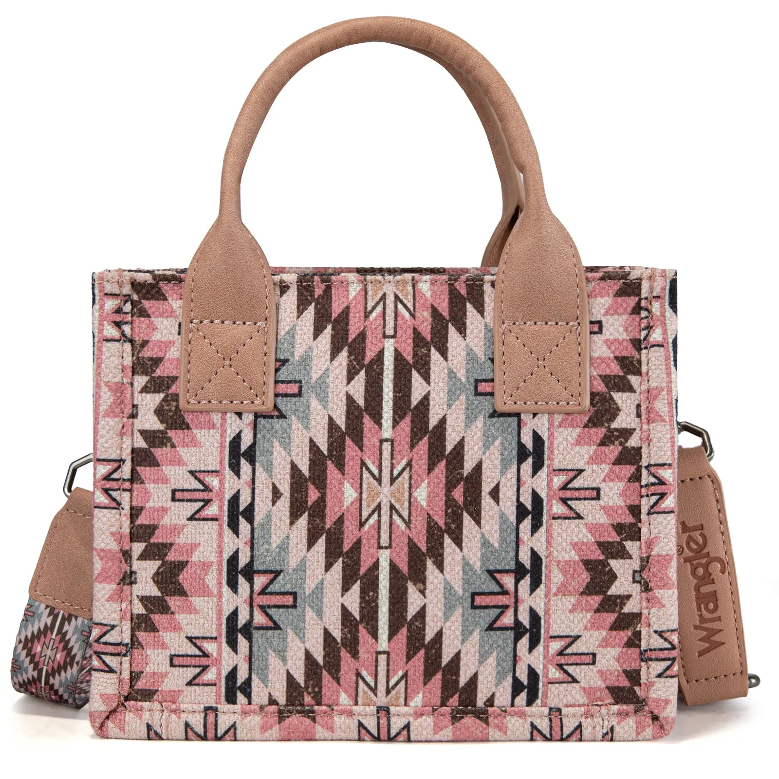 WG2213-8866S  Wrangler Southwestern Pattern Dual Sided Print Mini Tote/Crossbody - DARK PINK