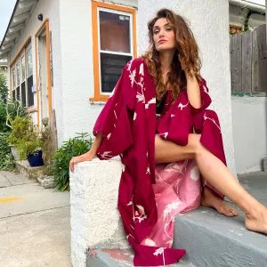 Wine Red Dandelion Summer Kimono