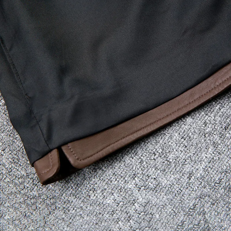 Women Shorts Leather High Waist Wide Leg Sheepskin Leather Pants 2022 Autumn Winter New Elastic Waist Metal Button Design TF4790