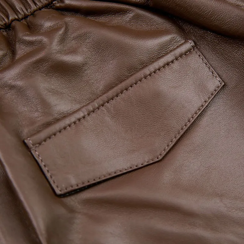 Women Shorts Leather High Waist Wide Leg Sheepskin Leather Pants 2022 Autumn Winter New Elastic Waist Metal Button Design TF4790