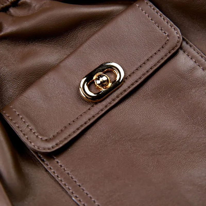 Women Shorts Leather High Waist Wide Leg Sheepskin Leather Pants 2022 Autumn Winter New Elastic Waist Metal Button Design TF4790