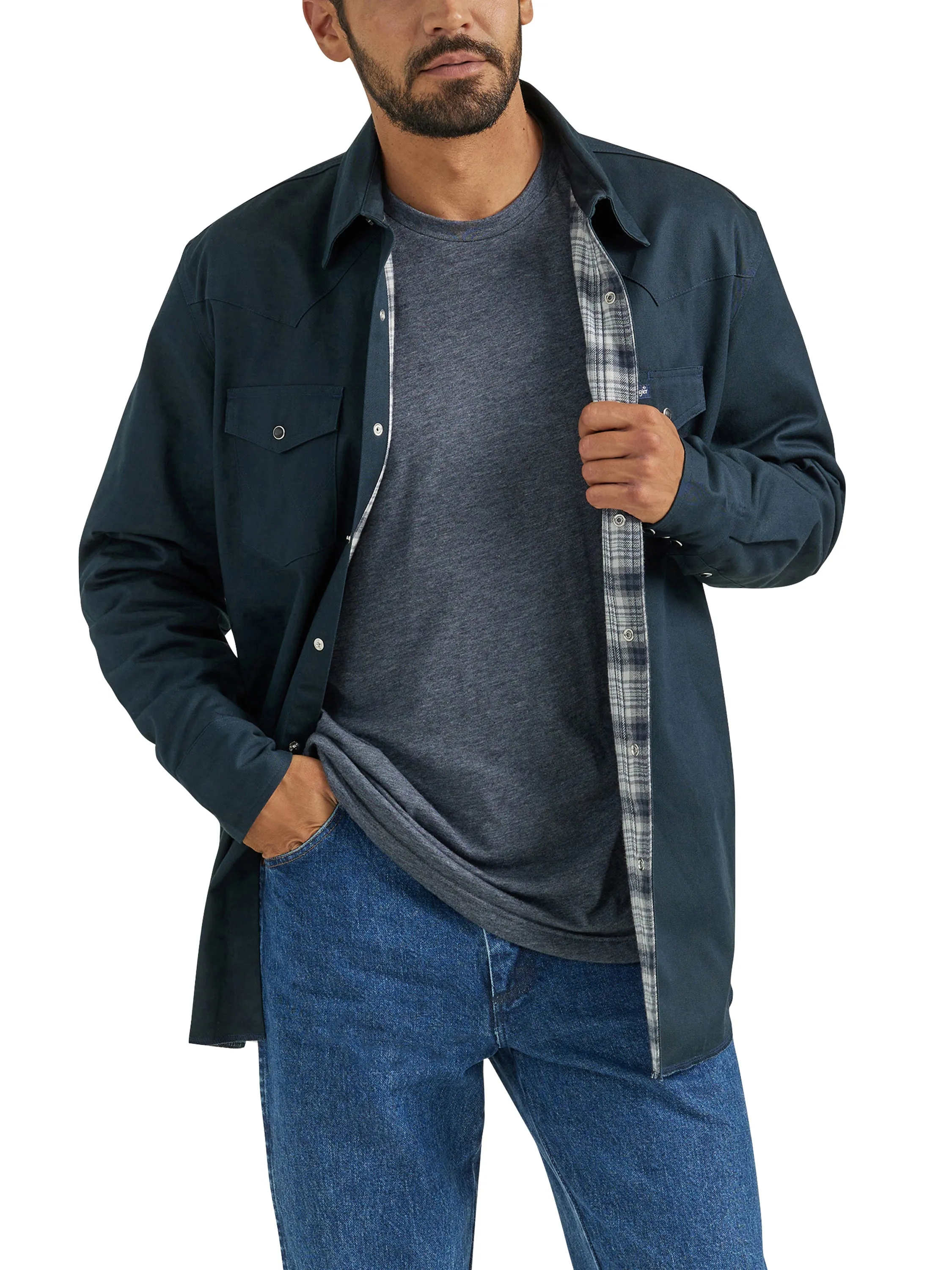 Wrangler Black Flannel Lined Long Sleeve Workshirt - Classic Fit 112352656