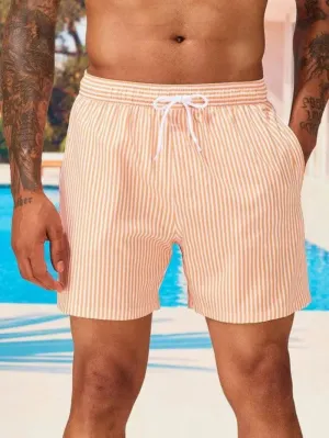 Zane Men's Striped Swim Trunks - Quick-Dry Fabric with Adjustable Drawstring Waist